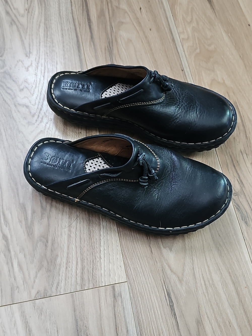Born Black Leather Slip-On Mules with Knot Detail